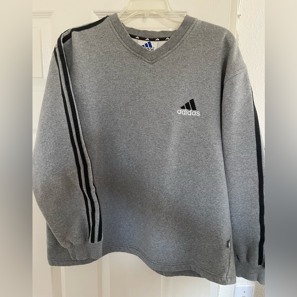 Adidas retro 1990’s. size large gray with black stripes